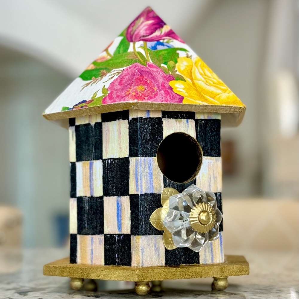 Courtly Check and Flower Market Wood Bird House